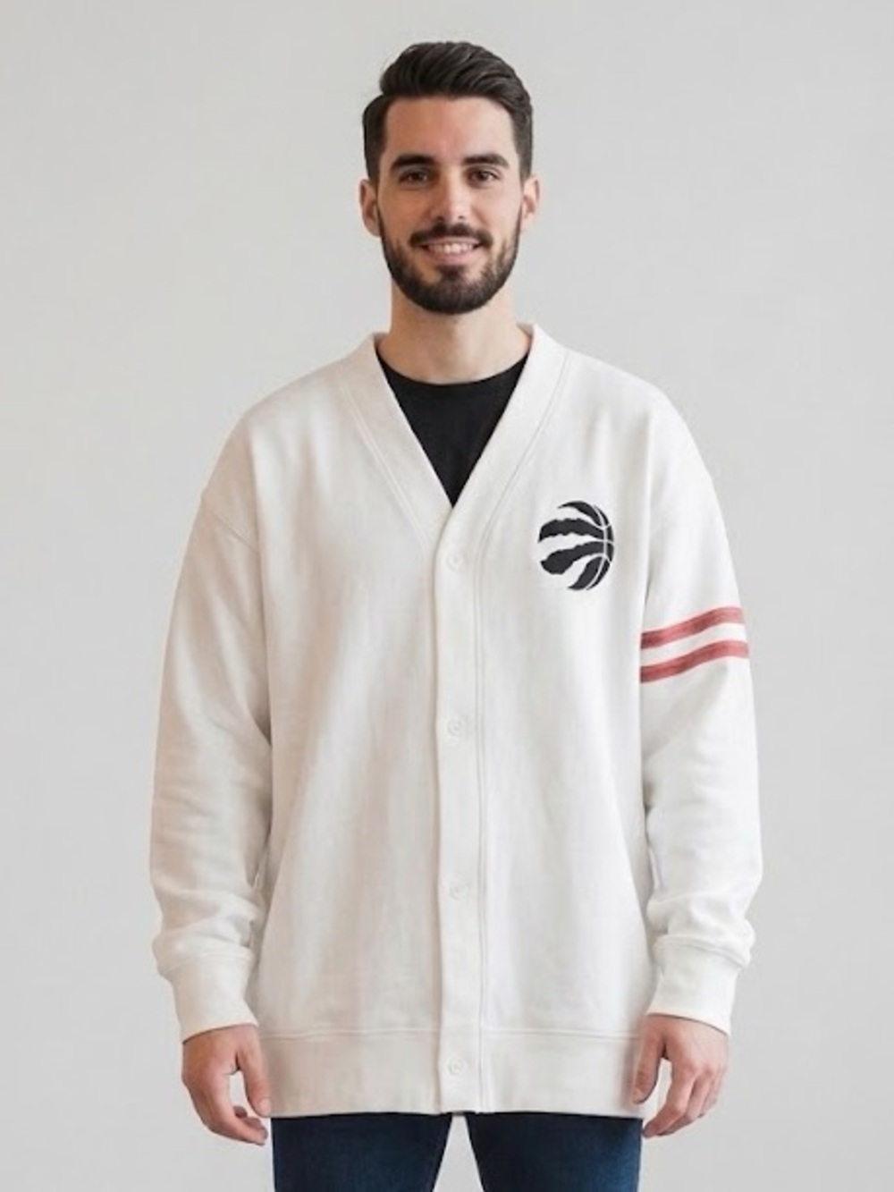 NBA Toronto Raptors Cardigan Sweatshirt Varsity Streetwear NWT Mens Medium White